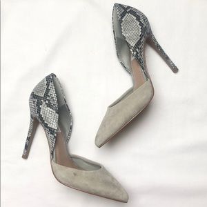 Grey suede/snake print heel